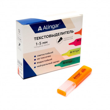 Текстовыделитель, зеленый, Alingar, "Line-2" прямоугольный корпус, скошенный, 1-5 мм