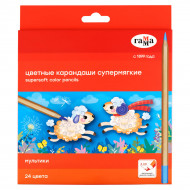 Карандаши цветные Гамма "Мультики", 24цв., супермягкие, увелич. диаметр грифеля 4,0мм, заточен.