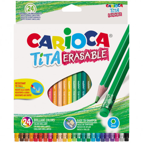 Карандаши цветные пластиковые стираемые Carioca "Tita Erasable", 24цв., заточен.