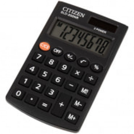 Калькулятор карманный Citizen SLD-200NR, 8 разр., двойное питание, 62*98*10мм, черный