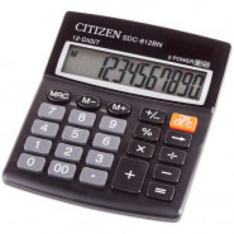 Калькулятор настольный Citizen SDC-812BN, 12 разр., двойное питание, 102*124*25мм, черный