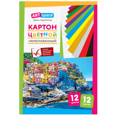 Картон цветной А4, ArtSpace, 12л., 12цв., немелованный, в папке Картон цветной А4, ArtSpace, 12л., 12цв., немелованный, в папке