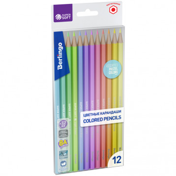 Карандаши цветные пастельные Berlingo "SuperSoft. Pastel", 12цв., заточен., европодвес