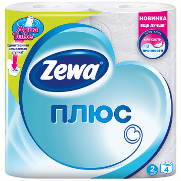 Бумага туалетная Zewa плюс 2-х слойн., 4шт., белая