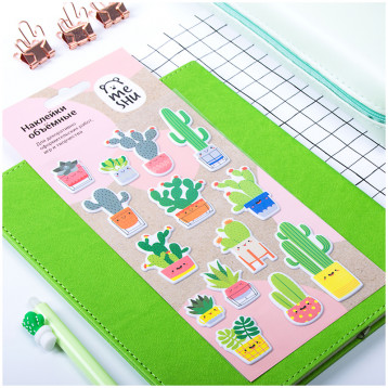 Наклейки объемные MESHU "Cute cactus", 10*24см, 14 наклеек, инд. уп., европодвес