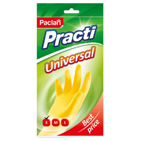 Перчатки резиновые Paclan "Practi. Universal", разм. S, желтые, пакет с европодвесом Перчатки резиновые Paclan "Practi. Universal", разм. S, желтые, пакет с европодвесом