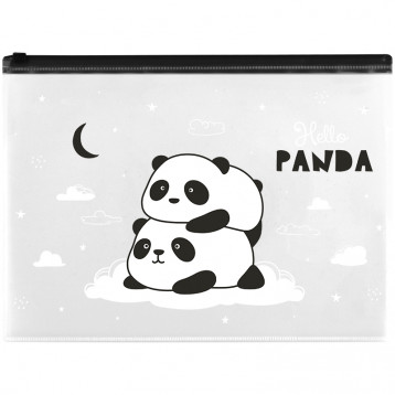 Папка-конверт на молнии MeShu "Hello Panda", А4, 150мкм, прозрачная с рисунком
