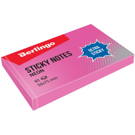 Самоклеящийся блок Berlingo "Ultra Sticky", 50*75мм, 80л, розовый неон Самоклеящийся блок Berlingo "Ultra Sticky", 50*75мм, 80л, розовый неон