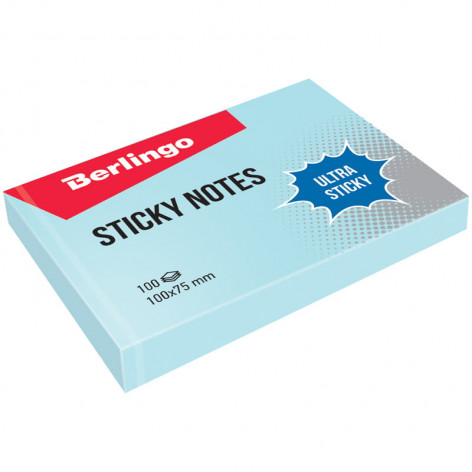 Самоклеящийся блок Berlingo "Ultra Sticky", 100*75мм, 100л, пастель, голубой Самоклеящийся блок Berlingo "Ultra Sticky", 100*75мм, 100л, пастель, голубой