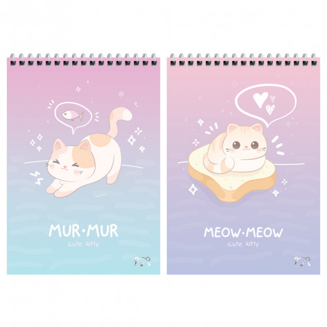 Блокнот А5 60л. на гребне MESHU "Cute kitty", пластиковая обложка Блокнот А5 60л. на гребне MESHU "Cute kitty", пластиковая обложка