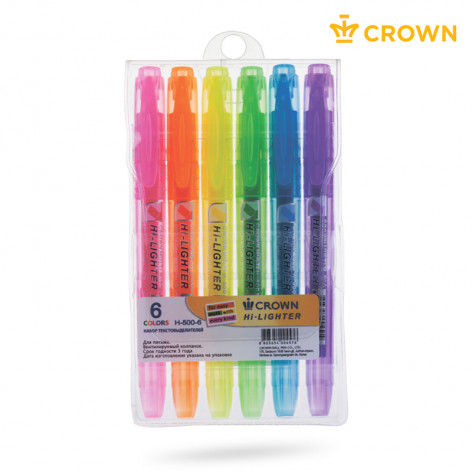 Набор текстовыделителей Crown "Multi Hi-Lighter" 06цв., 1-4мм, чехол с европодвесом Набор текстовыделителей Crown "Multi Hi-Lighter" 06цв., 1-4мм, чехол с европодвесом