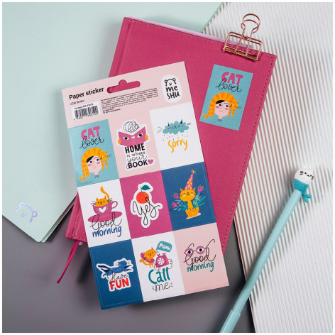 Наклейки бумажные MESHU "Cat lover", 12*21см, 9 наклеек, европодвес Наклейки бумажные MESHU "Cat lover", 12*21см, 9 наклеек, европодвес