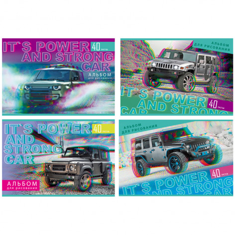 Альбом для рисования 40л., А4, на скрепке BG "Мощные джипы"