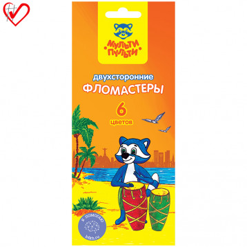 Фломастеры двусторонние Мульти-Пульти "Енот в Бразилии", 06цв., 06шт., смываемые, картон, европодвес