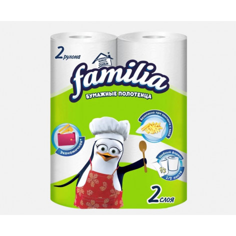 Бумажные полотенца Familia Classic Белые 2-х слойная. 2 рулона