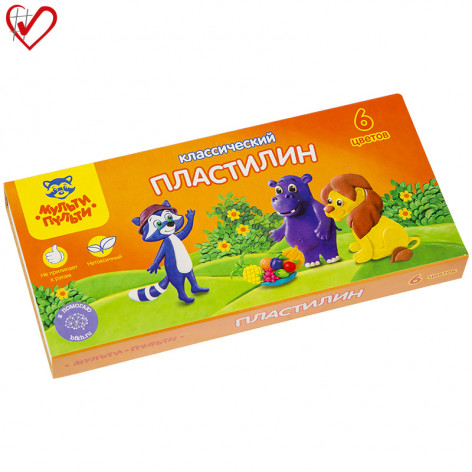 Пластилин Мульти-Пульти "Приключения Енота", 06 цветов, 120г, со стеком, картон