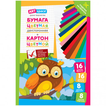 Набор цветной бумаги 16цв.лист и картона 8цв.лист, А4, ArtSpace
