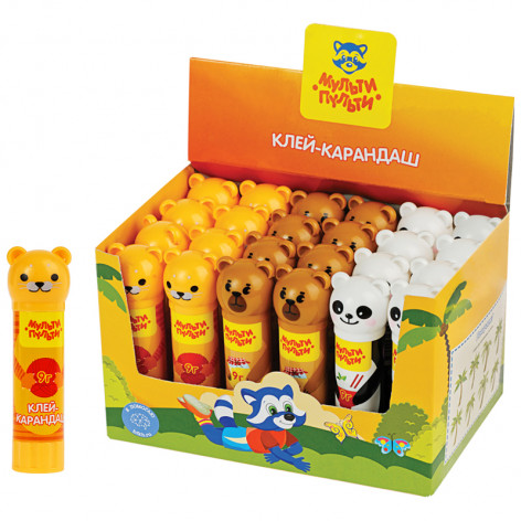 Клей-карандаш Мульти-Пульти "Зверята: Кот, Мишка, Панда", 09г, колпачок в форме животного, ПВП Клей-карандаш Мульти-Пульти "Зверята: Кот, Мишка, Панда", 09г, колпачок в форме животного, ПВП
